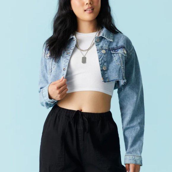 Streetwear Society Jackets & Blazers - Brand New cropped Jean jackets Medium Wash Raw Hem Crop Denim Jacket